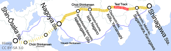 Die Strecke des Chuo Shinkansen in Japan